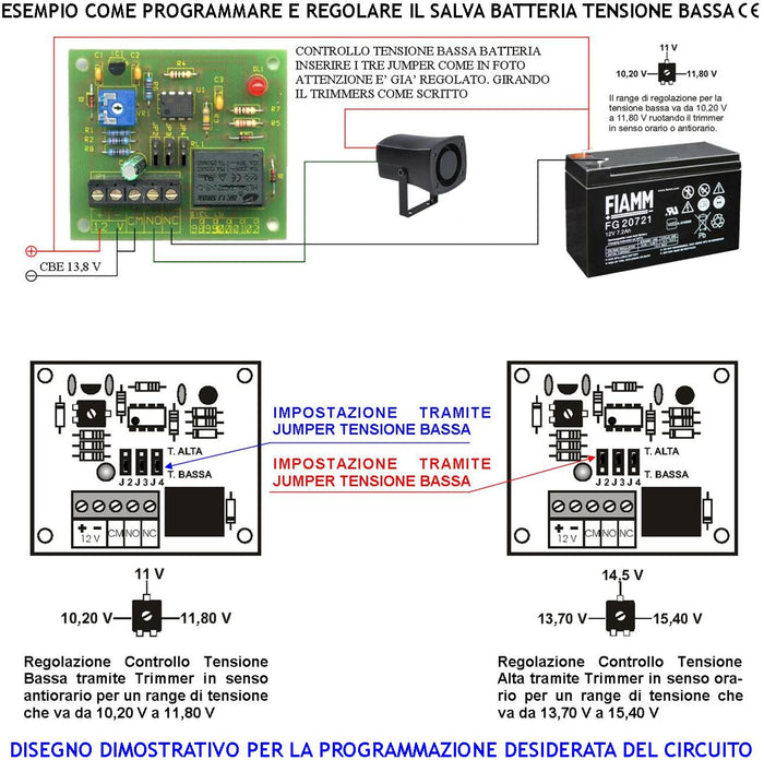 Modulo Salva Batteria 12 V Controlla La Tensione di Scarica Regolato ma Regolabile Relè di Intervento Ritardato Evita L'innesco Ripetitivo Può Attivare Sistemi di Carica Comandare Sirene Chiamate GSM