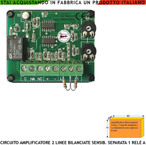 Amplificatore di Microimpulsi Per Sensori di Allarme Inerziali o Vibratori Analizza Tentativi di Effrazione o Scasso 2 Linee Bilanciate Regolazione Separata della Sensibilità Uscita Relè Sc. 1 A a 24V