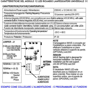 Lampeggiatore 12 Led 4 File Selezione Luce Fissa Oppure Lampeggiante 60 Cicli al Minuto Alimentazione 12 Vcc 24/230 Vac Con Base da Parete Uso Come Monitore su Automatismi o Come Ripetitore di allarme
