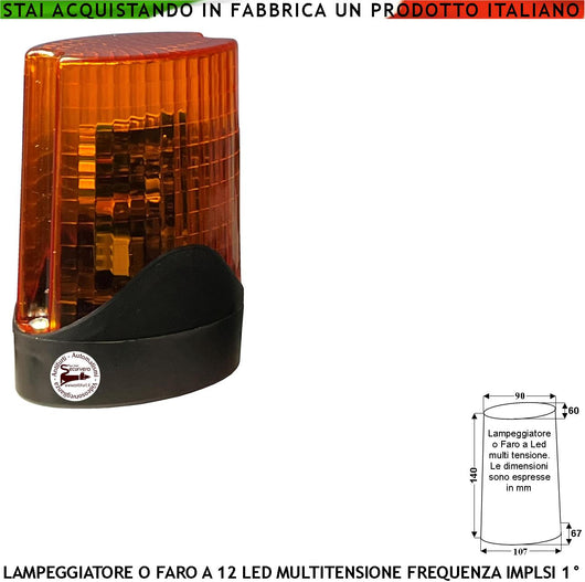 Faro Lampeggiante 12 Led 4 File da 3 Led a Croce Selezione Luce Fissa Oppure Intermittente 60 Cicli al Minuto Alimentazione 12 Vcc 24/230 Vac Uso Come Monitore su Automatismi o Ripetitore di allarme