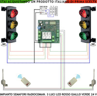 Kit Semaforo Impianto Rampa Garage 3 Luci 3 Schede da 24 Led Rossi 24 Led Gialli e 24 Led Verdi 24 V IP65 Centrale Con Tempi Regolabili da 3 a 240 Secondi Funzioni Controllate da 2 Radioriceventi 2 Radiocomandi Transito Veicoli Parcheggio