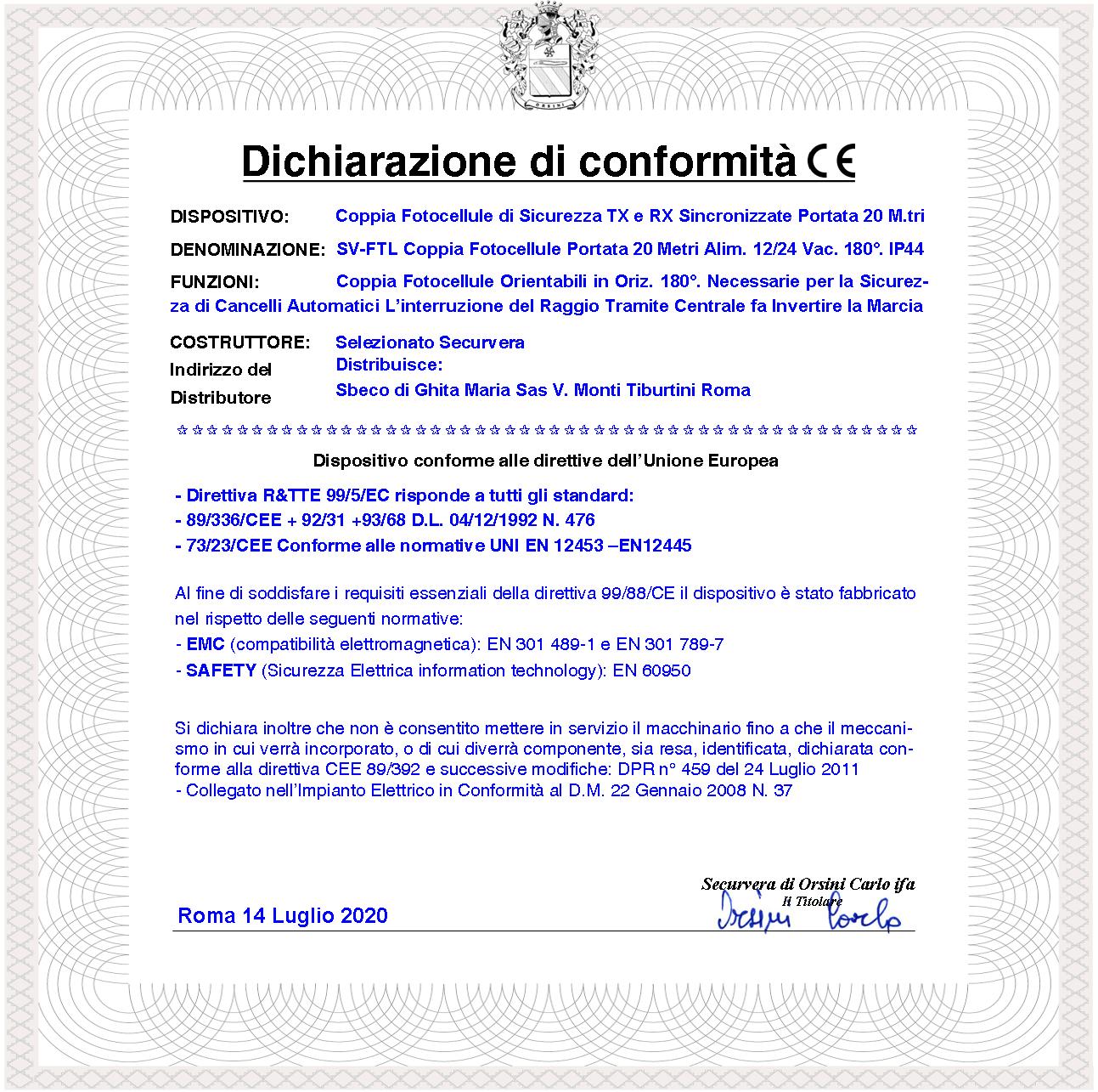Coppia di Fotocellule Ruotabili 180° in Orizzontale Controllo e Sicurezza Cancello Elettrico Automatico TX e RX Portata 20 Metri Lineari Montaggio a Parete Oppure Palina Alimentazione 12/24 Vac IP44