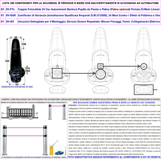 Fotocellule Orientabili 180° in Orizzontale Due Coppie TX e RX Portata 20 Metri Controllo Movimento Sicurezza Cancello Automatico Montaggio a Parete Oppure Palina Alimentazione 12/24 Vac Protezin IP44