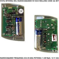 Radiocomando Tre Canali Frequenza 433,92 MHz Cinque Pezzi Potenza 1 mW Portata Aria Libera 60/100 MT Codice Sicurezza Securvera Rolling Code 66 Bit Batteria 12 V 23A Contenitore ABS Tasti Numerati