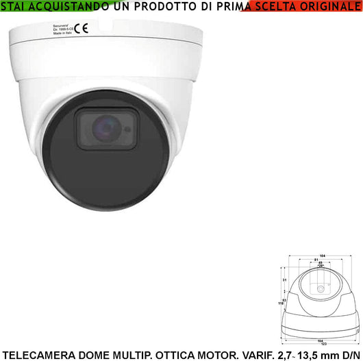 Dome Camera Multicontrollo 5MPX Night IP67 Ottica Varifocale 2,7~13,5 mm Day Luce Minima 0,05 Lux per Immagine a Colori Auto Shutter 4 LED IR Attivazione Automatica Illuminatore Notturno 40 Metri