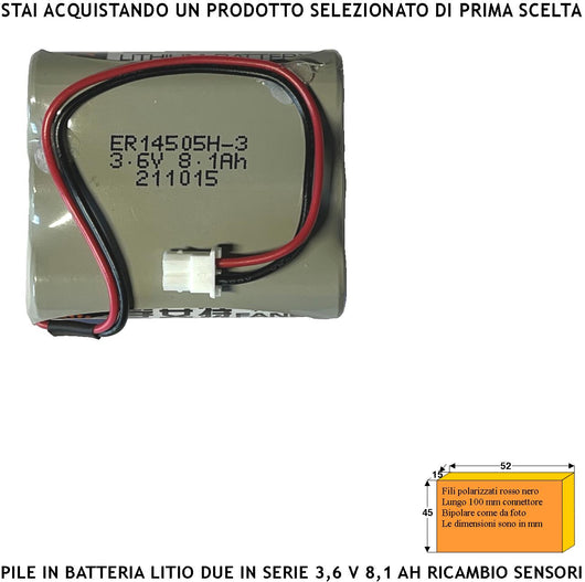 ER14505H Pacco 3 Pile litio Non Ricaricabili in Batteria Uscita 3,6 V 8,1 Ah Connettore Polarizzato Ricambio Sirena Sensore Securvera Altri Dimensioni H45XL52S15 mm Pronta all'Uso Direttiva ISO 9001