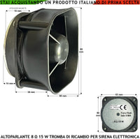 Altoparlante Magnetodinamico Tromba Esponenziale Impedenza 8 Ohm 15 W Suoni Alta Frequenza da 850 ± 4600 Hz Tweeter Magnete Ø70XH10 mm Ricambio Sirene Antifurto Qualsiasi Marca Misure L80XH80XP53 mm