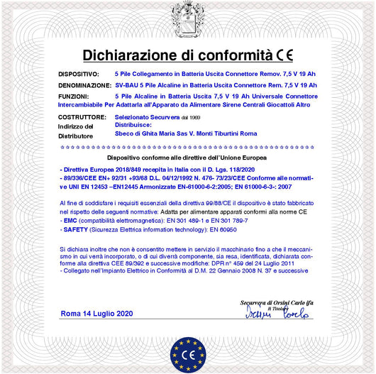 Pacco 5 Pile LR20 Alcaline 7,5 V 19 Ah Batteria Non Ricaricabile Colore Occasionale Ricambio Antifurto Qualsiasi Marca Connettore Sostituibile Misure L165XS34XH63 mm Pronta all'Uso Direttiva 2018/849