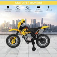 Moto Elettrica per Bambini 3 anni e Più, Moto Cross Elettrica con Rotelle, Batteria 6V Velocità 2.5km/h, 102 x 53 x 66cm, Giallo