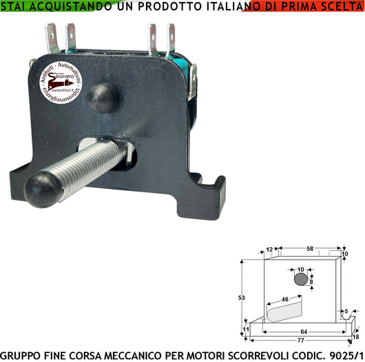 Fine Corsa Elettromeccanico per Motori Cancello Scorrevole Geko Simply Carrera 925/1 Composto da 2 Microswitch Contatti a Scambio Carico 10 A 250 V Montato su Supporto in ABS Asta d'Inciampo a Molla