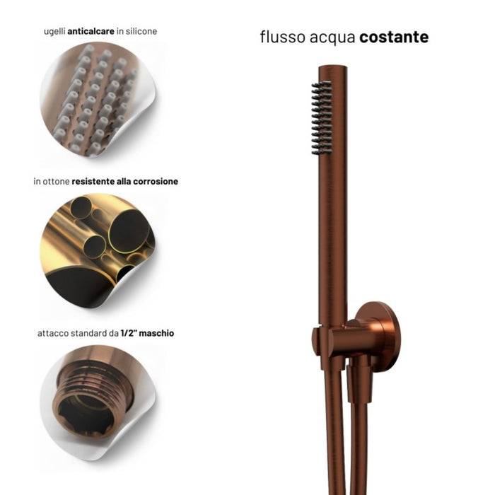 Set per doccia soffione tondo in acciaio inox 250 millimetri finitura oro rosa *** finitura- oro rosa, confezione 1