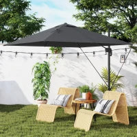 Ombrellone da Giardino 2.5x2.5 m a Braccio, Girevole a 360° con Manovella e Base a Croce, Grigio Scuro
