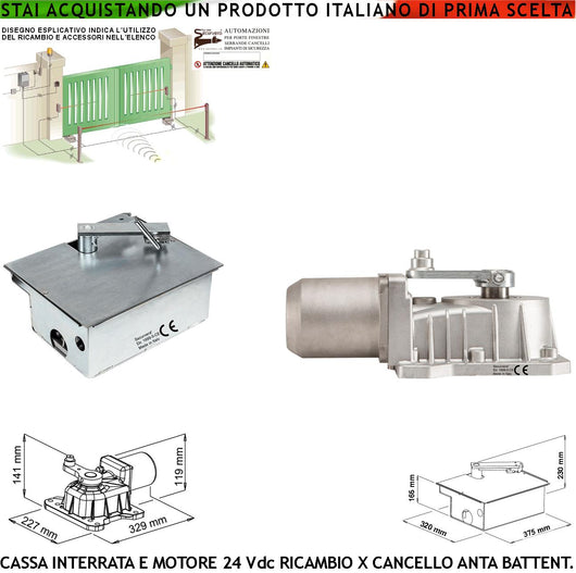Motore Under 24 Vdc Completo di Cassa Fondazione Autoportante Può Sostenere Anta Cancello Fino a 5 Q.li in Acciaio Zincato Montaggio Ambidestro Con Staffe Fine Corsa Meccanici Compatibile VDS Lievore
