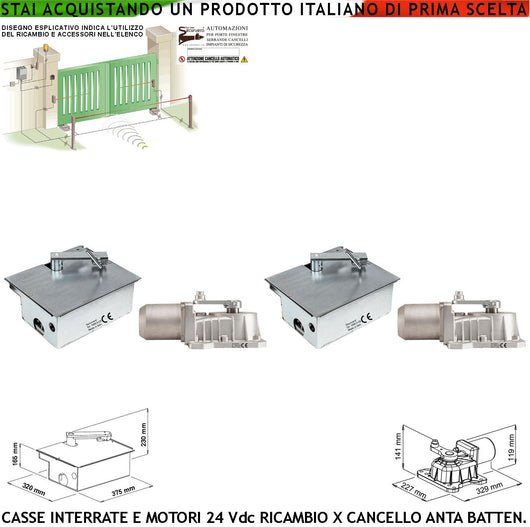 Due Casse di Fondazione Autoportanti Complete di Motori Under 24 Vdc Ricambio Automatismo Cancello Esistente in Acciaio Zincato Montaggio Ambidestri Staffe Fine Corsa Meccanici Compatibile VDS Lievore