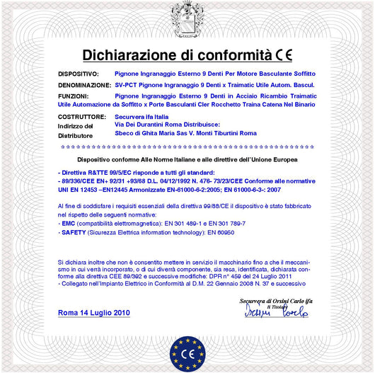 Ingranaggio Esterno 9 Denti Pignone In Acciaio Ricambio del Motore Traimatic Utile 122019/2 Rocchetto Calettato Dell'albero Motoriduttore Che Traina La Catena Regolare La Giusta Tensione Evita Usura