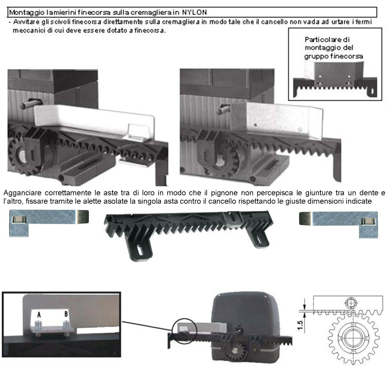 Cremagliera M4 da 1 Metro Universale in Nylon Antirumore Antiusura Interno Acciaio Portata Garantita 6 Q.li Max 10 Q.li 6 Viti Autofilettanti Ricambio Cancello Scorrevole Giunture a Coda di Rondine