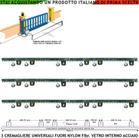Cremagliera Universale M4 Antiusura Tre Pezzi da 1 Metro in Nylon Fibra Vetro Interno Acciaio Portata 6 Q.li Max 10 Q.li 6 Viti Autofilettanti X Metro Ricambio Cancello Scorrevole Giunture a Incastro