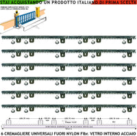 Kit Cremagliera Universale M4 Antiusura Sei Pezzi da 1 Metro in Nylon Antirumore Con Anima in Acciaio Portata 6 Q.li Max 10 Q.li 6 Bulloni Per Metro Ricambio Cancello Scorrevole Giunture ad Incastro