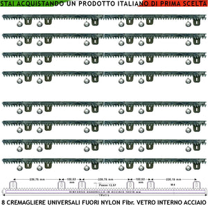 Kit Cremagliera Universale M4 Antiusura Otto Pezzi da 1 Metro in Nylon Antirumore Con Anima in Acciaio Portata 6 Q.li Max 10 Q.li 6 Bulloni Per Metro Ricambio Cancello Scorrevole Giunture ad Incastro