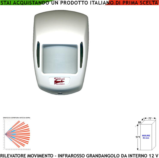 Infrarosso Rilevatore di Movimento Grandangolo Per Allarme Portata 15 MT da Interno Rileva Intruso Entro 90 Gradi Alimentazione 12 V Assorbimento 10 mA Lente 18 Fasci Infrarossi ABS Bianco con Snodo