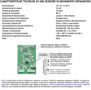 Infrarosso Rilevatore di Movimento Grandangolo Cinque Pezzi Per Allarme Portata 15 MT da Interno Rileva Intruso Entro 90 Gradi Aliment. 12 V Assorb. 10 mA Lente 18 Fasci Contenitore ABS Bianco Snodo