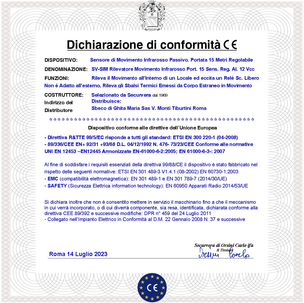 Rilevatore di Movimento Infrarosso Passivo Grandangolo Portata 15 MT Cinque Pezzi da Interno Entro 90 Gradi Rileva Intruso da Allarme Aliment. 12 V Assorb. 10 mA Lente 18 Fasci Contenitore ABS Bianco