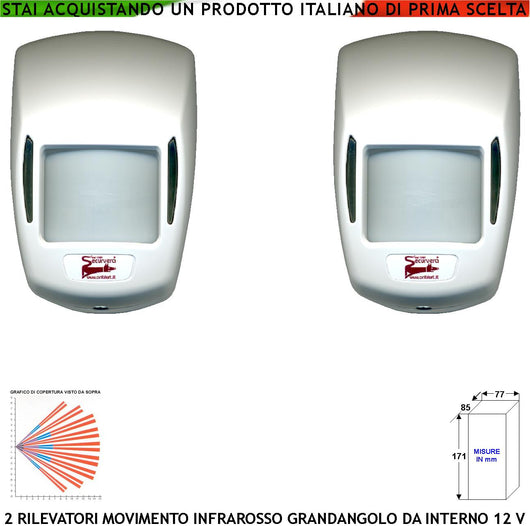 Sensore Infrarosso Grandangolo Rileva il Movimento di Intrusi 2 Pezzi Per Allarme Portata 15 MT a 90 Gradi da Interno Alimentazione 12 V Assorb. 10 mA Lente 18 Fasci Infrarossi ABS Bianco con Snodo