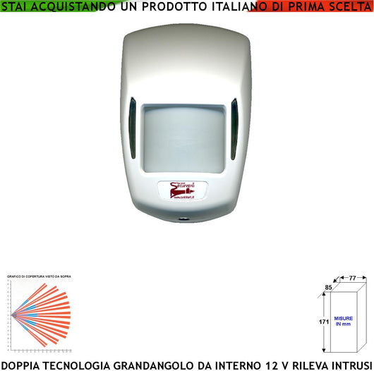 Doppia Tecnologia Grandangolo Sensore Movimento Per Antifurto Portata 15 MT da Interno Rileva Intruso Entro 90 Gradi Alimentazione 12 V Assorbimento 10 mA Infrarosso Lente 18 Fasci Bianco Snodo ABS