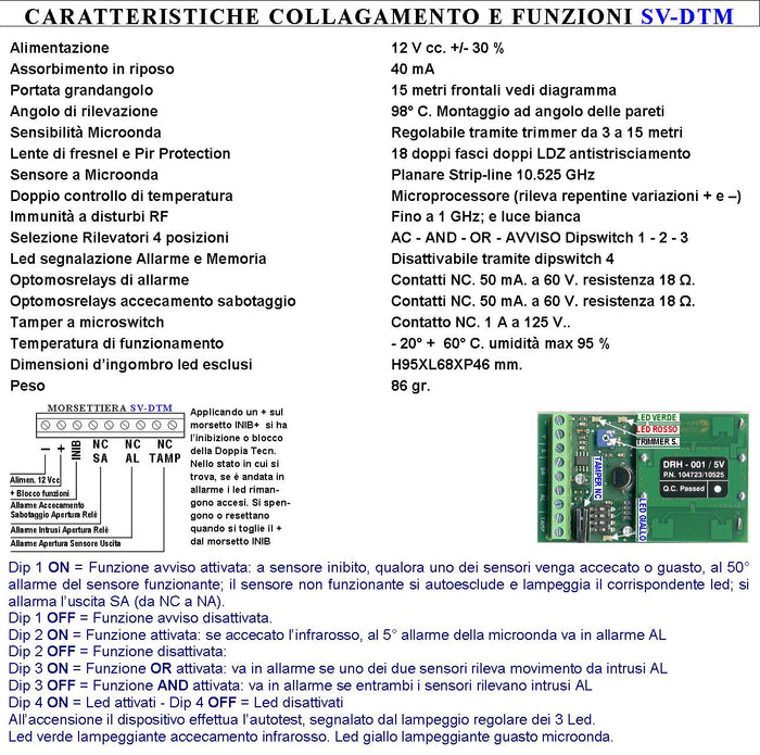 Rilevatore Movimento Per Antifurto Due Doppia Tecnologia Grandangolo Portata 15 MT da Interno Rileva Intruso Entro 90 Gradi Aliment. 12 V Assorbimento 10 mA Infrarosso Lente 18 Fasci Bianco Snodo ABS