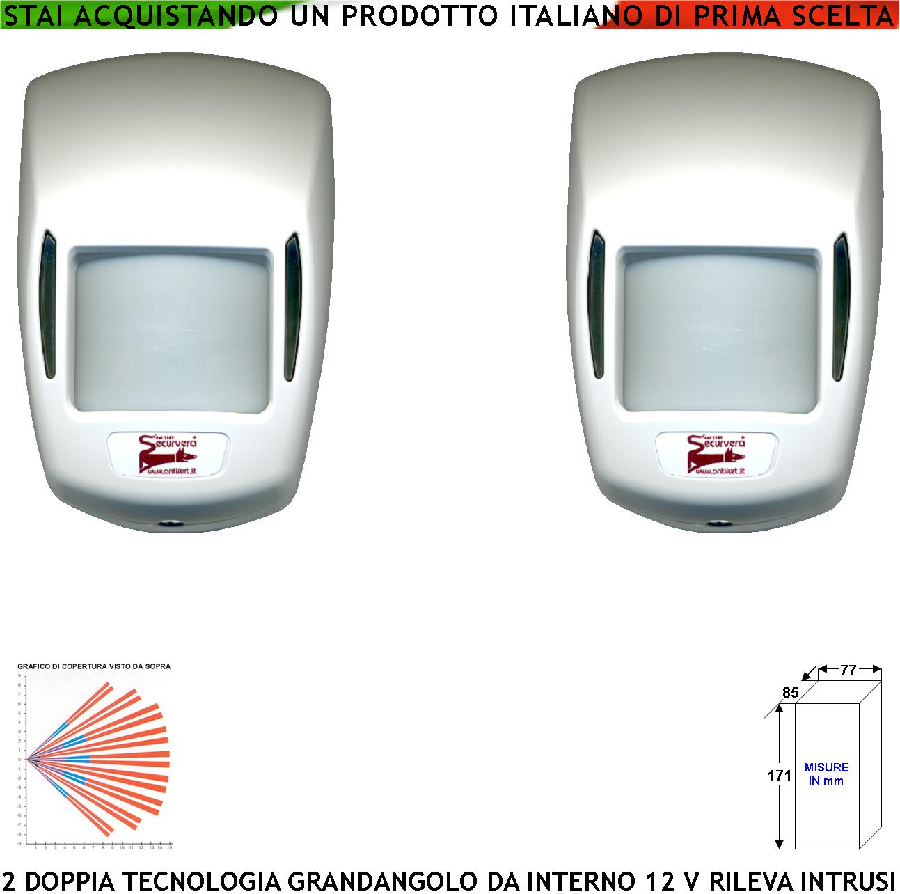 Rilevatore Movimento Per Antifurto Due Doppia Tecnologia Grandangolo Portata 15 MT da Interno Rileva Intruso Entro 90 Gradi Aliment. 12 V Assorbimento 10 mA Infrarosso Lente 18 Fasci Bianco Snodo ABS