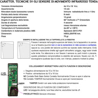 Rilevatore Movimento Infrarosso Tenda Esterno 2 Pezzi Vano Persiana Dual Pir Rileva Estraneo Invia Allarme Portata 8 MT 60° Vert. 7° Oriz. Alimentazione 12 V Assorbimento 10 mA Cover Bianco ABS IP31