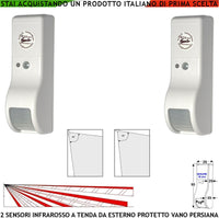 Sensore Intruso Rileva Movimento Dual Pir 2 Infrarossi a Tenda da Esterno Per Porticato Vano Persiana Invia Allarme Portata 8 MT 60° Vertic. 7° Oriz. Alimen. 12 V Assorbim. 10 mA Cover Bianco ABS IP31