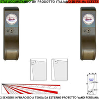 Sensori di Movimento Infrarosso Tenda Esterno Due Pezzi Marroni Dual Pir Per Vano Persiana Rilevano Estranei Inviano Allarme Portata 8 MT 60° Vert. 7° Oriz. Aliment.12 V Assor. 10 mA Cover ABS IP31