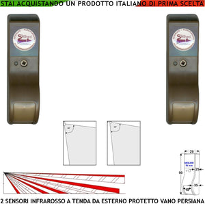 Sensori Intruso Rilevano Movimento Dual Pir 2 Infrarossi Marroni a Tenda da Esterno Per Vano Persiana Inviano Allarme Portata 8 MT 60° Vertic. 7° Oriz. Alimentazione 12 V Assorb. 10 mA Cover ABS IP31