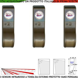 Sensore di Movimento Infrarosso Tenda Esterno Tre Pezzi Dual Pir Marroni Per Vano Persiana Rilevano Estranei Inviano Allarme Portata 8 MT 60° Vert. 7° Oriz. Aliment. 12 V Assorb. 10 mA Cover ABS IP31
