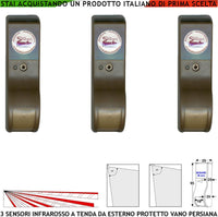 Sensore Intruso Rilevano Movimento Dual Pir Tre Infrarossi Marroni a Tenda da Esterno Per Vano Persiana Inviano Allarme Portata 8 MT 60° Vertic. 7° Oriz. Alimentazione 12 V Assor. 10 mA Cover ABS IP31