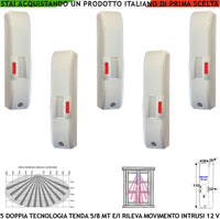 Evita Furto 5 Doppia Tecnologia Tenda Pezzi Infrarosso e Microonda Portata 5 MT Vano Finestra Corridoio Scala Interna Rileva Intrusi Ladri Invia Allarme Alim. 12 V Assorb. 10 mA Cover Bianca ABS IP44