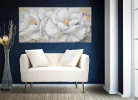 Dipinto Su Tela White/Gold Flower Cm 140X3,7X70