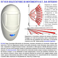 Rilevatore di Movimento Intrusi 5 Doppia Tecnologia Grandangolo Per Allarme Portata 12 MT da Interno Alim. 12 V Assorb. 40 mA Lente Infrarosso 18 Fasci su 4 Piani ERS Contenitore Bianco Snodo ABS
