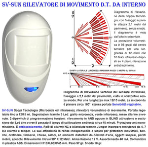 Rilevatore di Movimento Intrusi 5 Doppia Tecnologia Grandangolo Per Allarme Portata 12 MT da Interno Alim. 12 V Assorb. 40 mA Lente Infrarosso 18 Fasci su 4 Piani ERS Contenitore Bianco Snodo ABS
