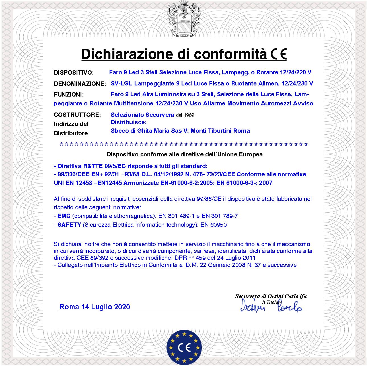 Luce Gialla 9 Led su 3 Steli Funzioni Fissa Lampeggiante o Rotante Aliment. 12/24/230 V Montaggio da Palo o Parete Uso Come Monitore su Automatismi o Ripetitore di allarme Cover Metacrilato IP55