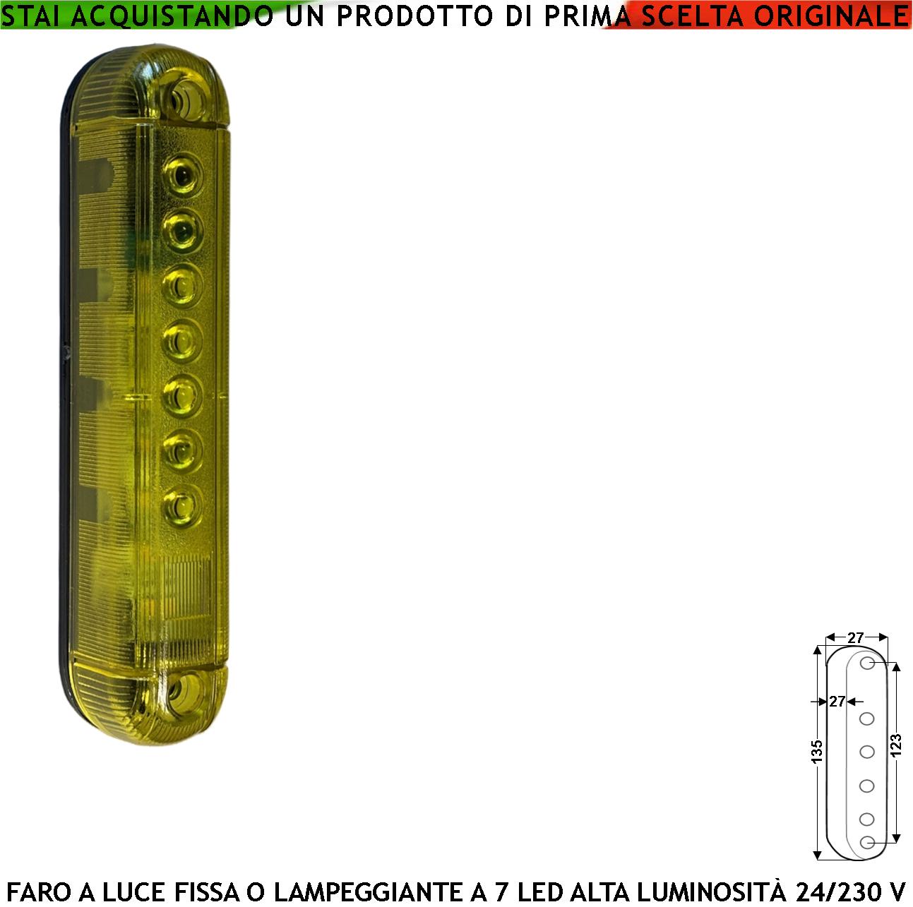 Lampeggiante Miniatura Giallo 7 Led Luce Fissa o Lampeggiante Montaggio a Palo o Parete Monitore su Automatismi Pericolo Macchina in Movimento Aliment. 24-230 V Contenitore Metacrilato Protezione IP55