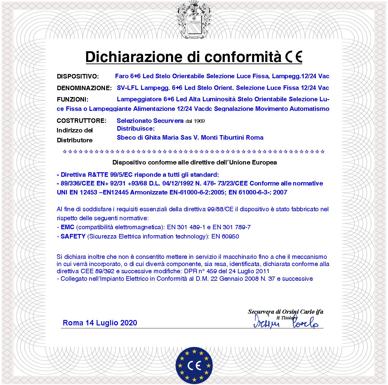 Faro Lampeggiante Arancione 6+6 Led Luce Fissa o Intermittente Montaggio a Palo o Parete Monitore su Automatismi Pericolo Macchina in Movimento Aliment. 12/24 V Contenitore Metacrilato Protezione IP44