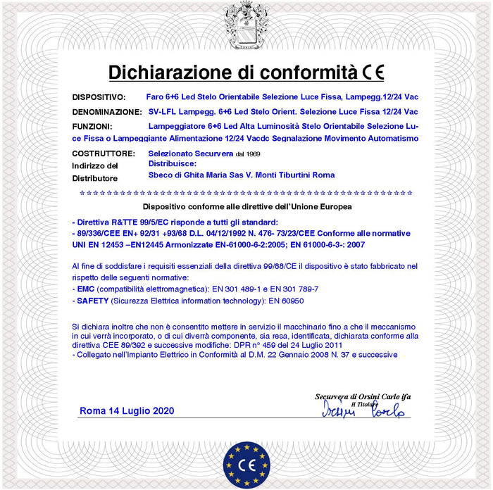 Faro Lampeggiante Arancione 6+6 Led Luce Fissa o Intermittente Montaggio a Palo o Parete Monitore su Automatismi Pericolo Macchina in Movimento Aliment. 12/24 V Contenitore Metacrilato Protezione IP44