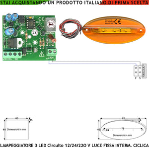 Avviso Luminoso Arancione Ovale Piatto Circuito Multifumzioni Scelta Luce Fissa  Intermittente Ciclica Il Circuito Supporta 1/6 Basette da 3 Led Aliment. 12-24-230 V Metacrilato IP44 Per Asta Barriera