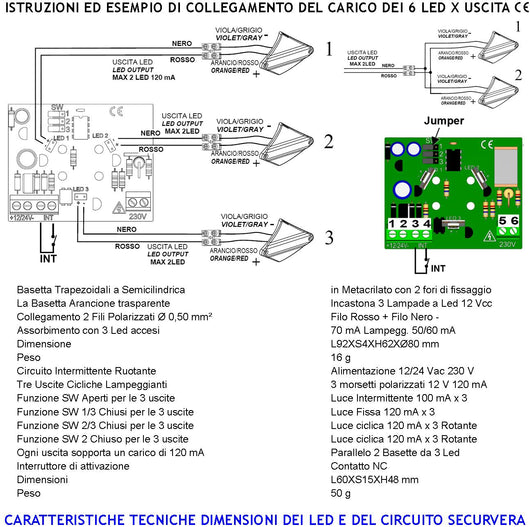 Lampeggiatore Arancione Ovale Piatto Avviso Ponteggio Circuito Multifumzioni Scelta Luce Fissa Intermittente Ciclica Il Circuito Comanda 3 Basette Totale 9 Led Aliment. 12-24-230 V Metacrilato IP44