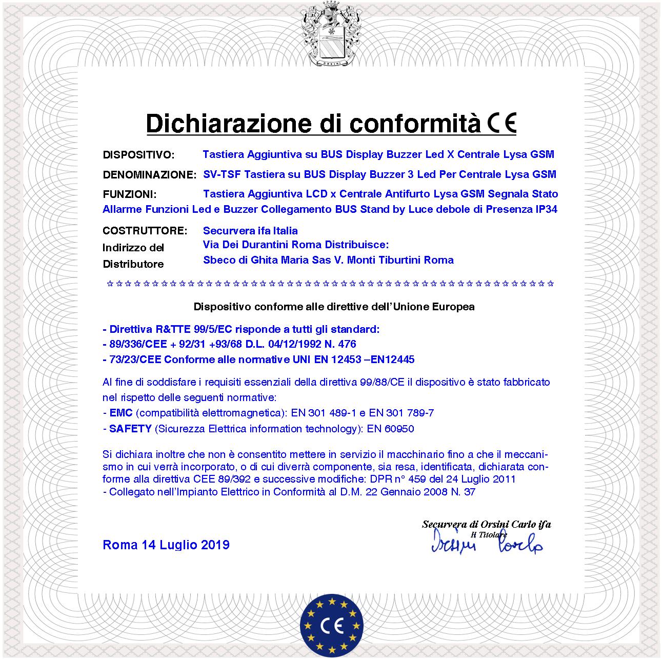 Tastiera LCD Per Centrale Antifurto Lysa GSM Collegamento BUS Retroilluminata Segnala Stato Allarme Funzioni Tre Led e Buzzer Stand by Luce debole di Presenza Sportellino Copripolvere IP34