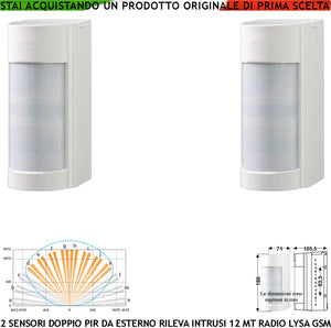 Rilevano Intrusi 2 Pezzi Doppio Infrarosso da Esterno Radio Freq. 433,92 MHz Per Lysa GSM Anti Jamming Sensore Grandangolo 12 m 5 Livelli Basso Assorbimento Sydra  Anticollisione Protezione IP55