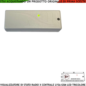 Spia Stato Impianto gestito da Centrale Antifurto Radio Serie Lysa Frequenza 433.92 Mhz Bidirezionale Potenza 10 mW Led Tricolore Indica Funzioni e Allarme Sistema Anti Jamming Antiannebbiamento IP55