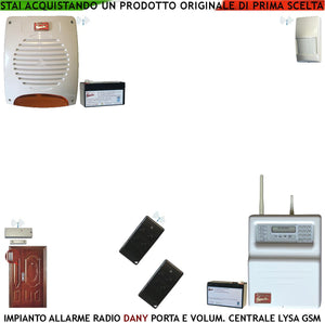 Impianto Antifuto Dany Centrale Radio Filo Lysa evo GSM Fr 433,92 MHz Anti-Jamming Allarme Apertura Scasso Porta Rileva Movimento Intrusi Sirena Lampeggiante Esterna 2 Radiocomandi Gestione Remota